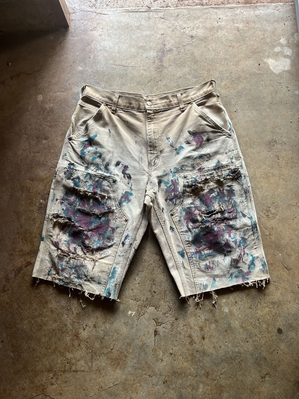 Carhartt Thrashed faded Carhartt Double Knee Cropped Distressed Size US 34 / EU 50 - 1 Thumbnail