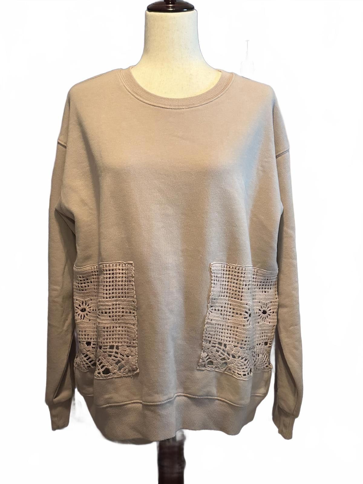 Other By Together Women's Beige Sweatshirt with Crochet Detail Size M / US 6-8 / IT 42-44 - 2 Thumbnail