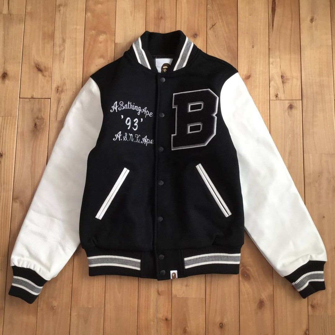 Bape BAPE LOGO Leather Sleeve Varsity Jacket a bathing ape Size US S / EU 44-46 / 1 - 2 Thumbnail