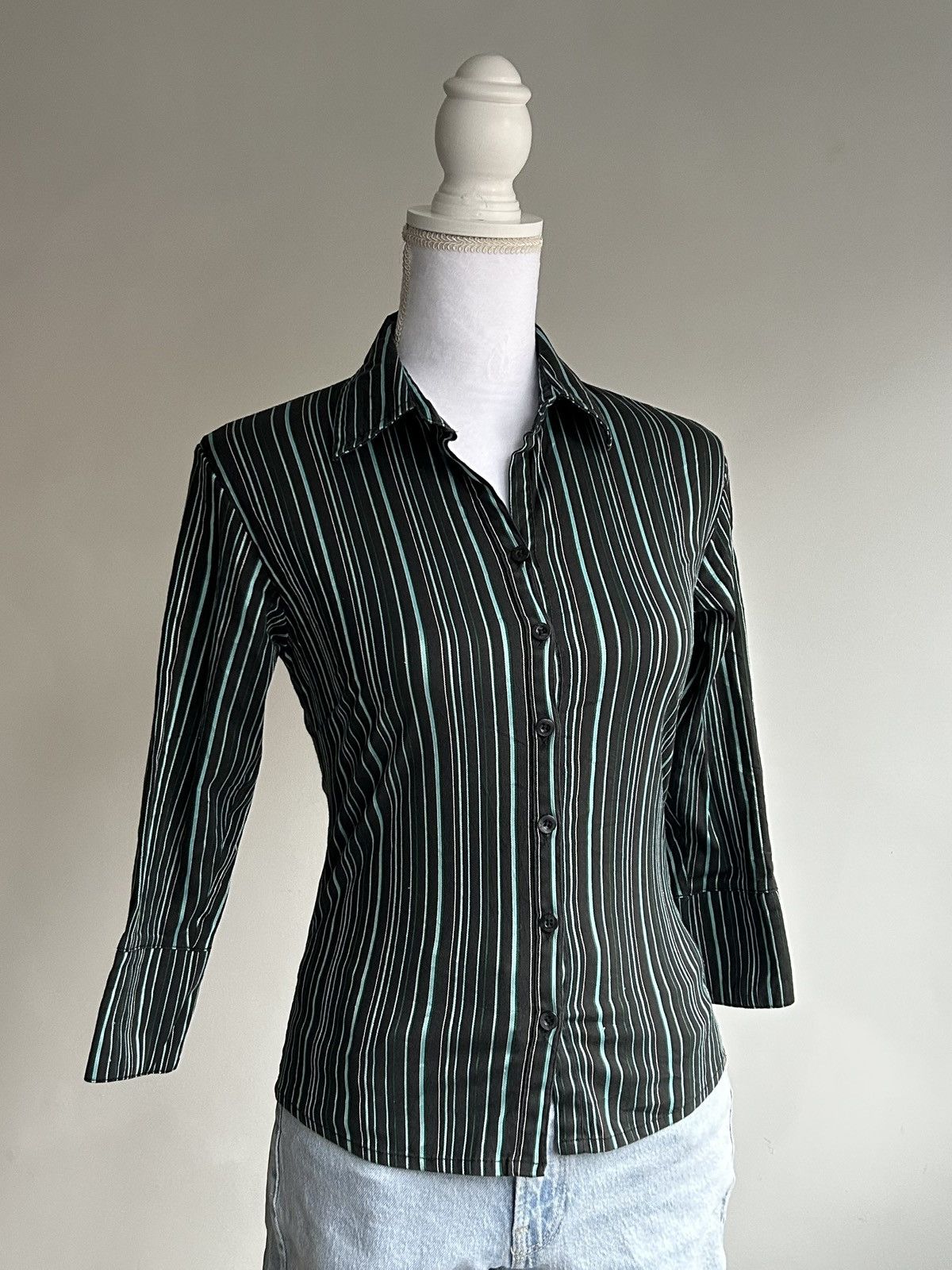 Vintage Vintage Saix 2000s Navy Blue Striped Shirt Size S / US 4 / IT 40 - 13 Thumbnail