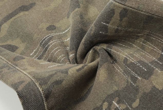 Retro punk distressed camouflage patches flare jeans Denim