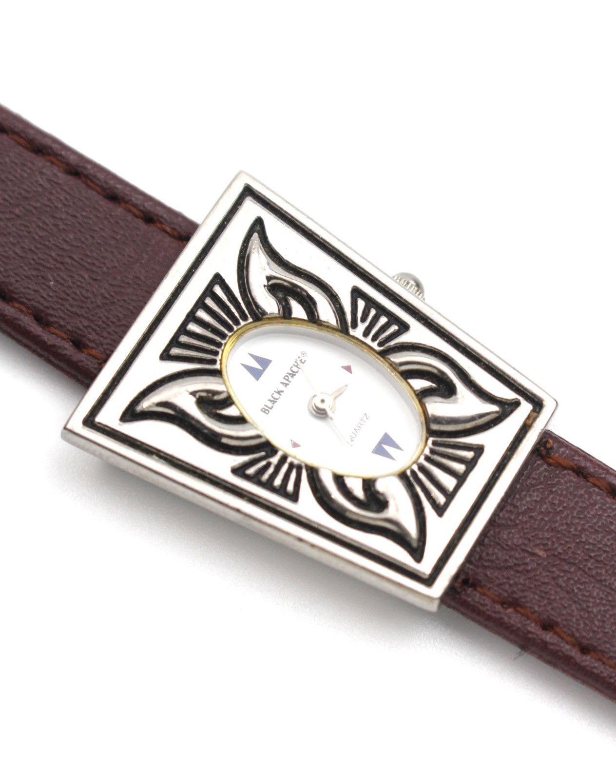 Vintage 1990S BLACK APACHE ORNATE FRAME OVAL WESTERN LEATHER WATCH Size ONE SIZE - 4 Thumbnail
