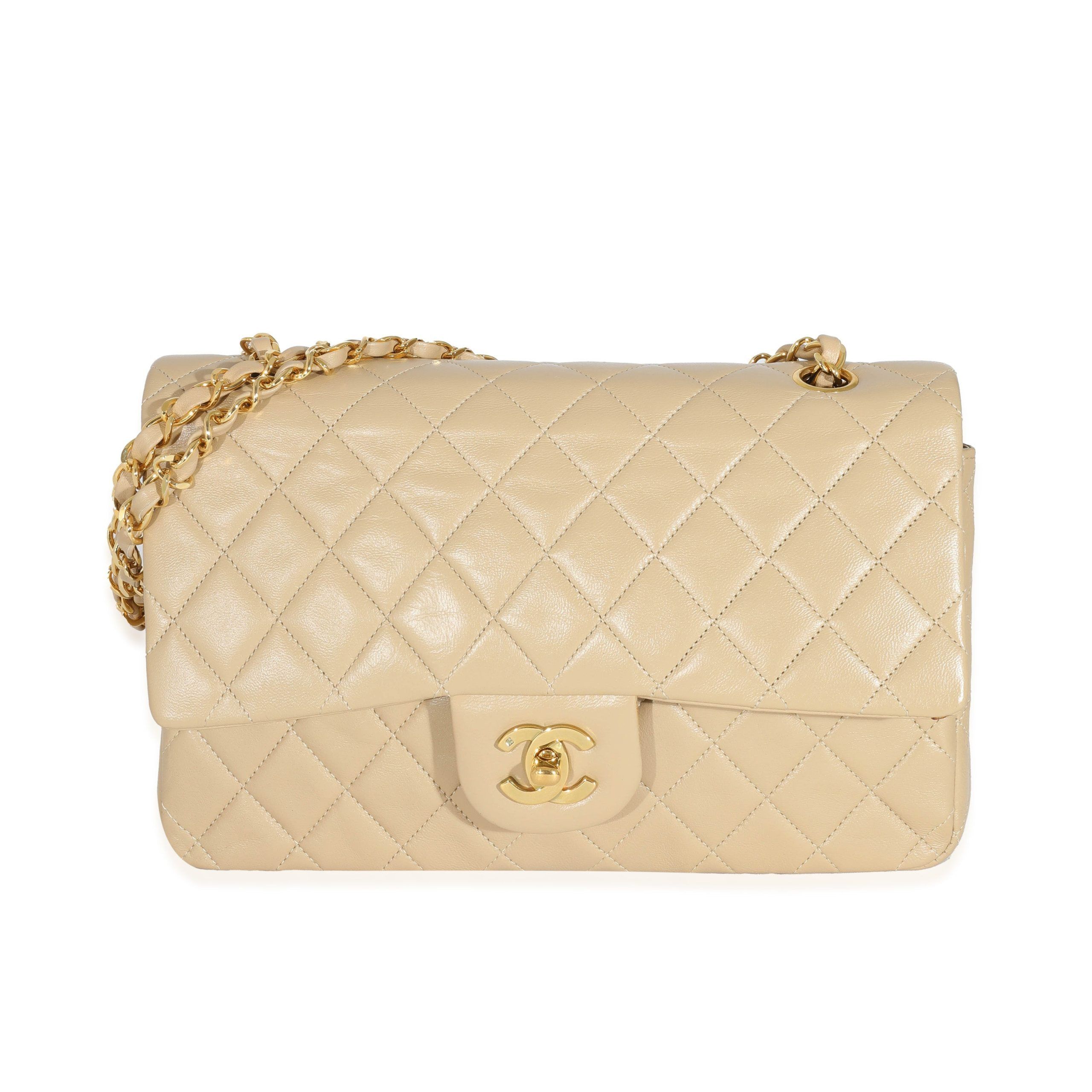 Chanel Vintage Beige Quilted Lambskin Classic Medium Double Flap
