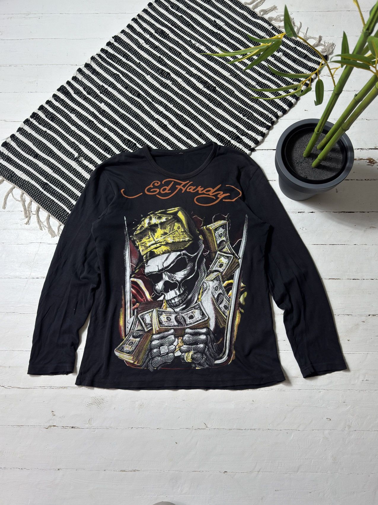 Ed Hardy VINTAGE ED HARDY 2000s SKULL MONEY LUXURY LONG SLEEVE Size US L / EU 52-54 / 3 - 1 Thumbnail