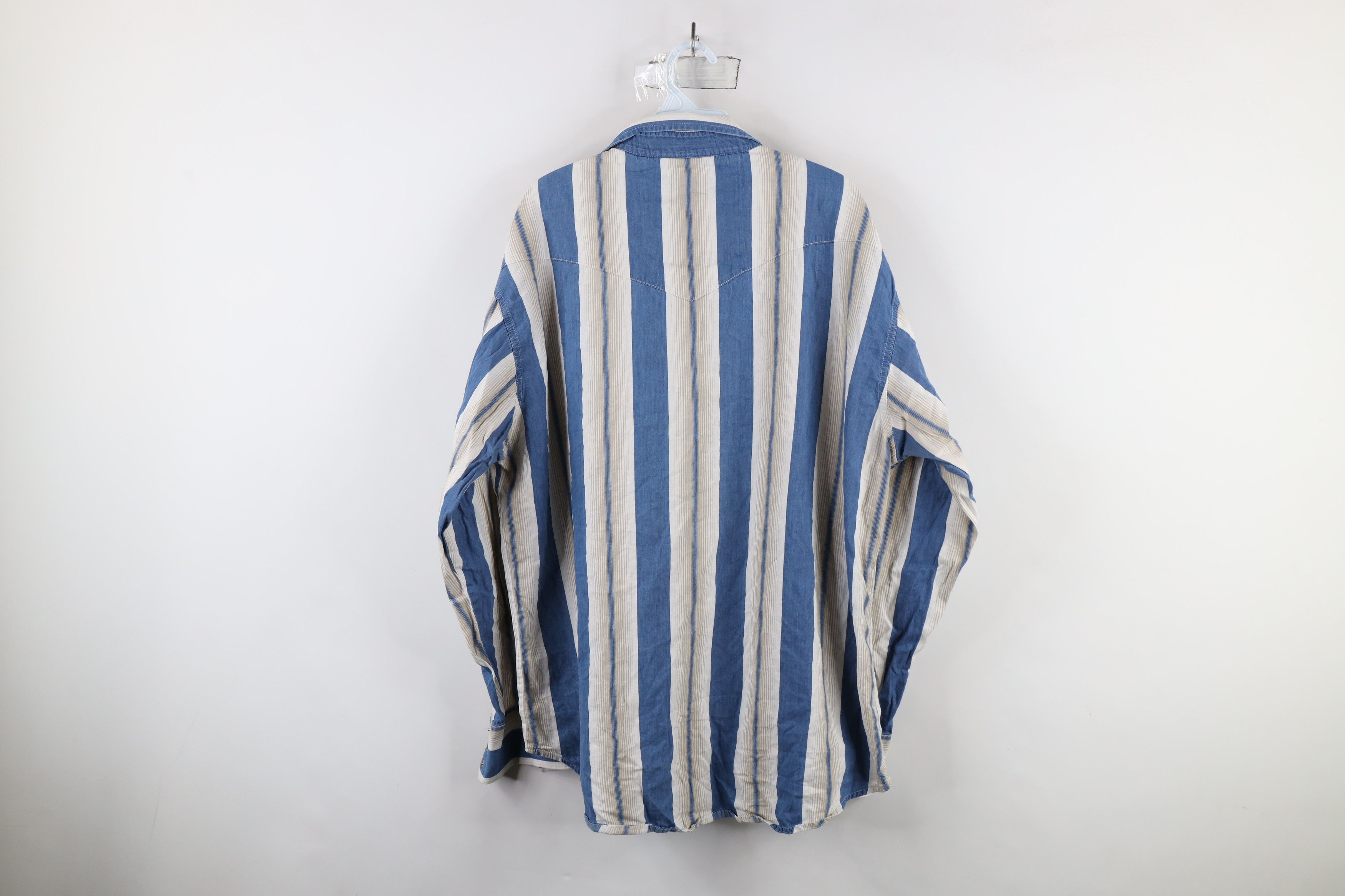 Vintage × Wrangler Vintage 90s Wrangler Striped Western Snap Button Shirt Blue Size US XXL / EU 58 / 5 - 10 Thumbnail