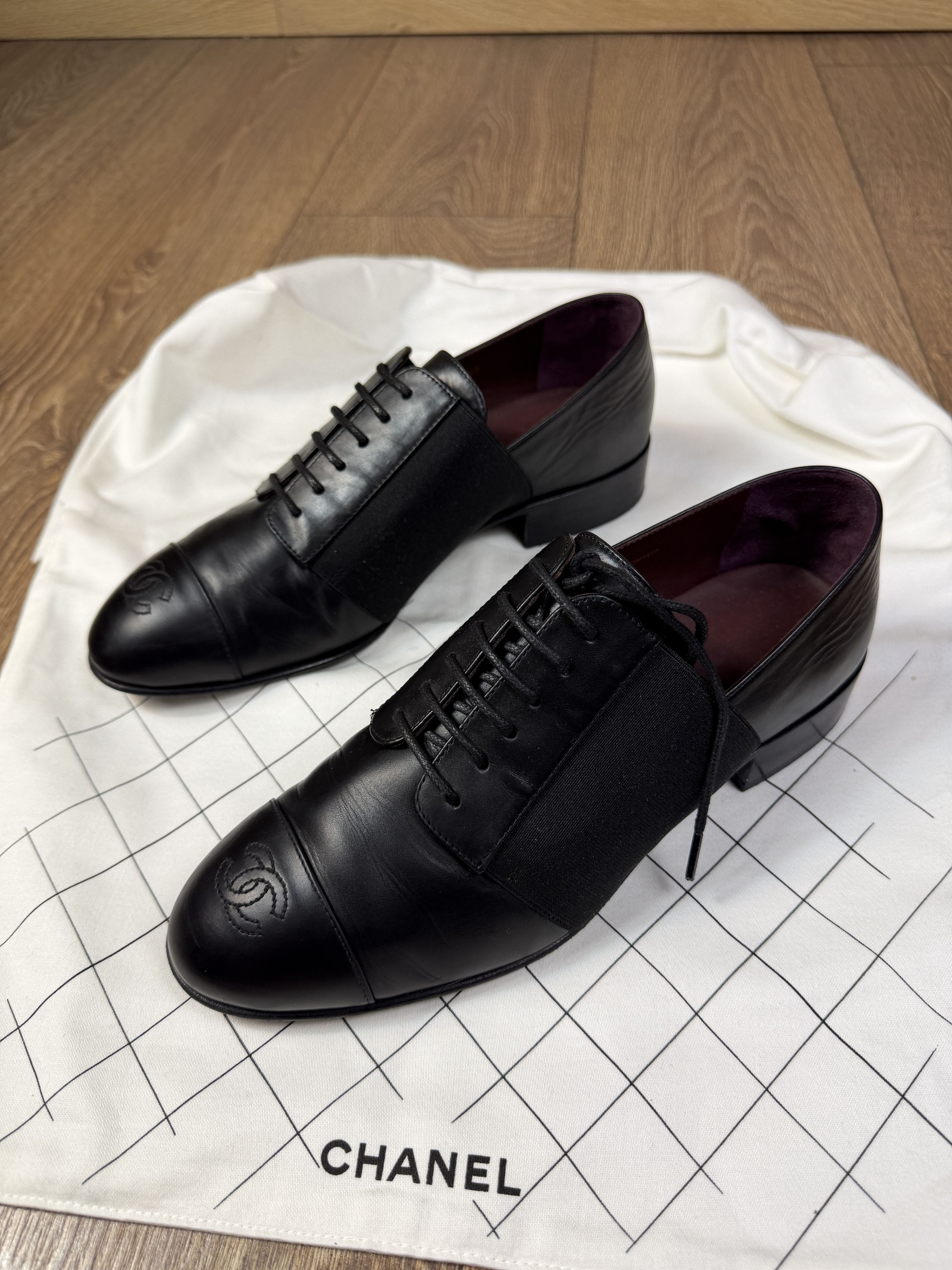 Chanel Chanel black cc leather and canvas lace up flat shoes zx 38c Size US 8 / IT 38 - 15 Thumbnail