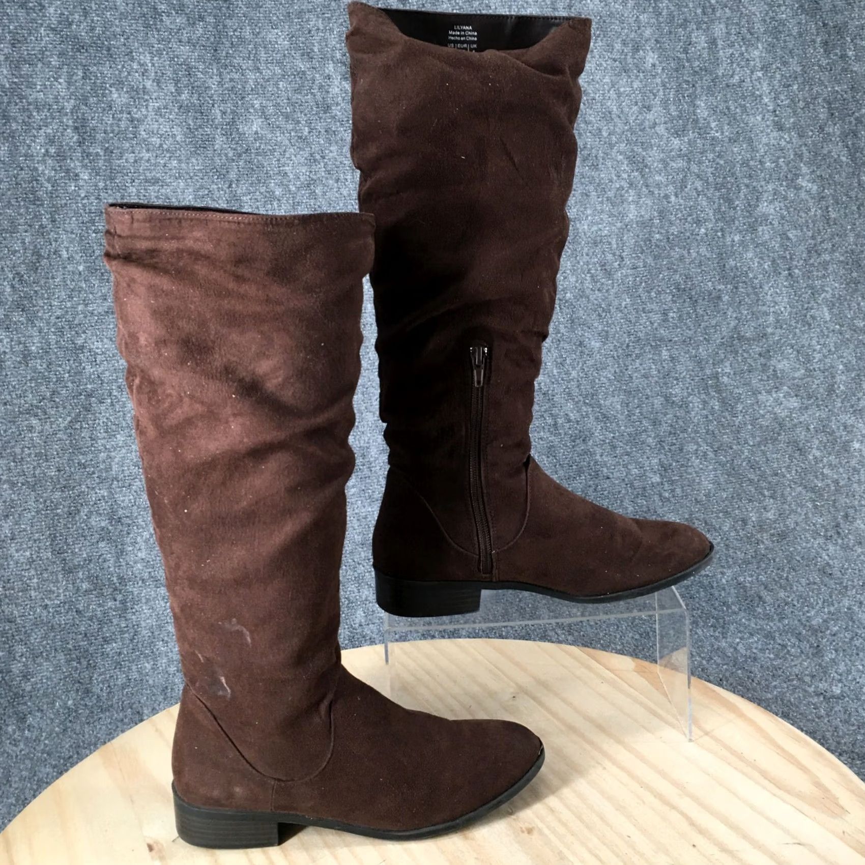 Vintage Kelly & Katie Boots Womens 6.5 M Lilyana Tall Knee High Brown Fabric Zip Heels Boots Size US 7 / IT 37 - 2 Thumbnail