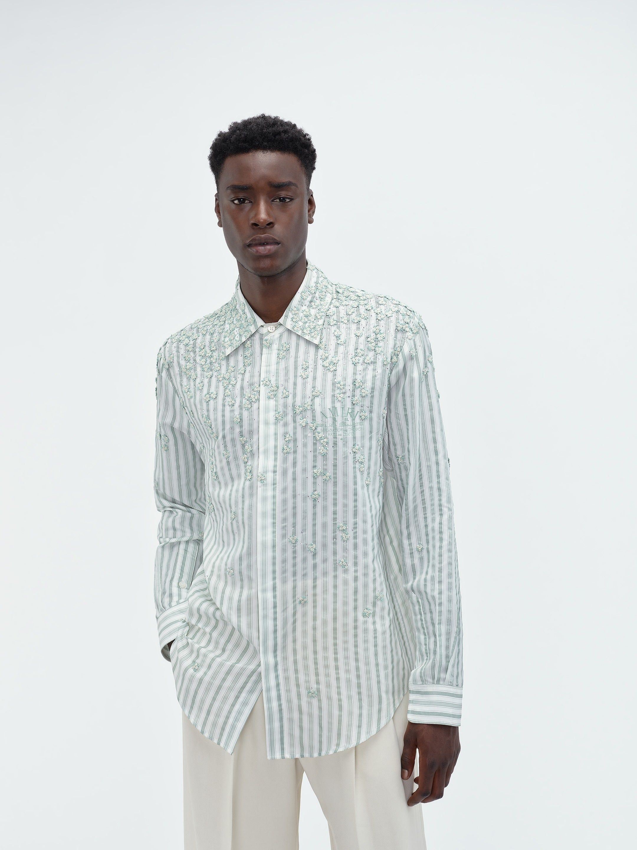 Amiri o1s1wg110425 Floral Stripe Shirt in White/Green Size US XL / EU 56 / 4 - 3 Thumbnail