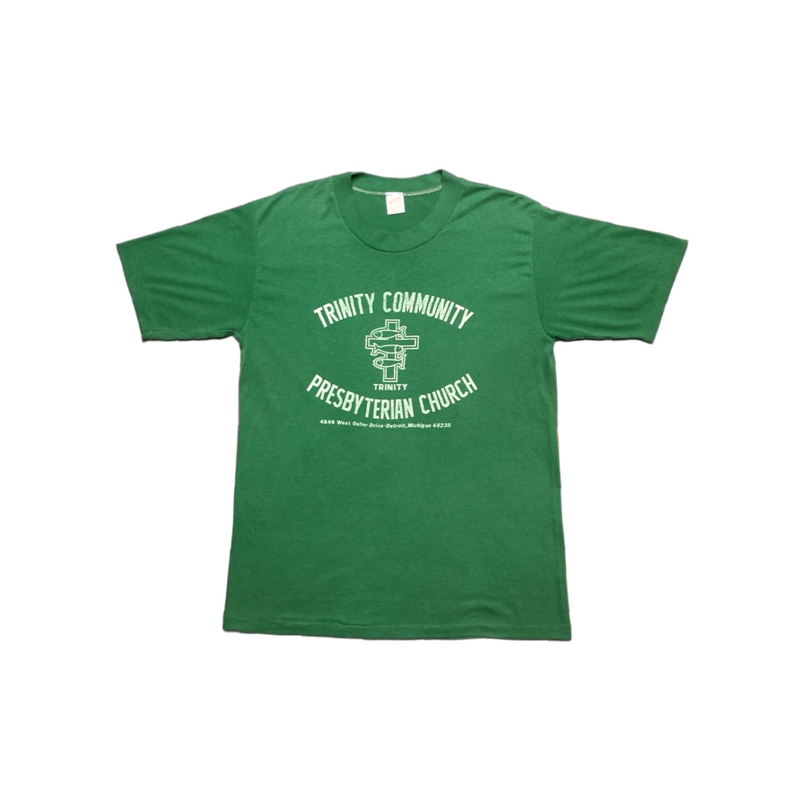 Vintage VINTAGE 70s 80s T-SHIRT Trinity Community Church Detroit Michigan Green L Mens Size US L / EU 52-54 / 3 - 1 Thumbnail