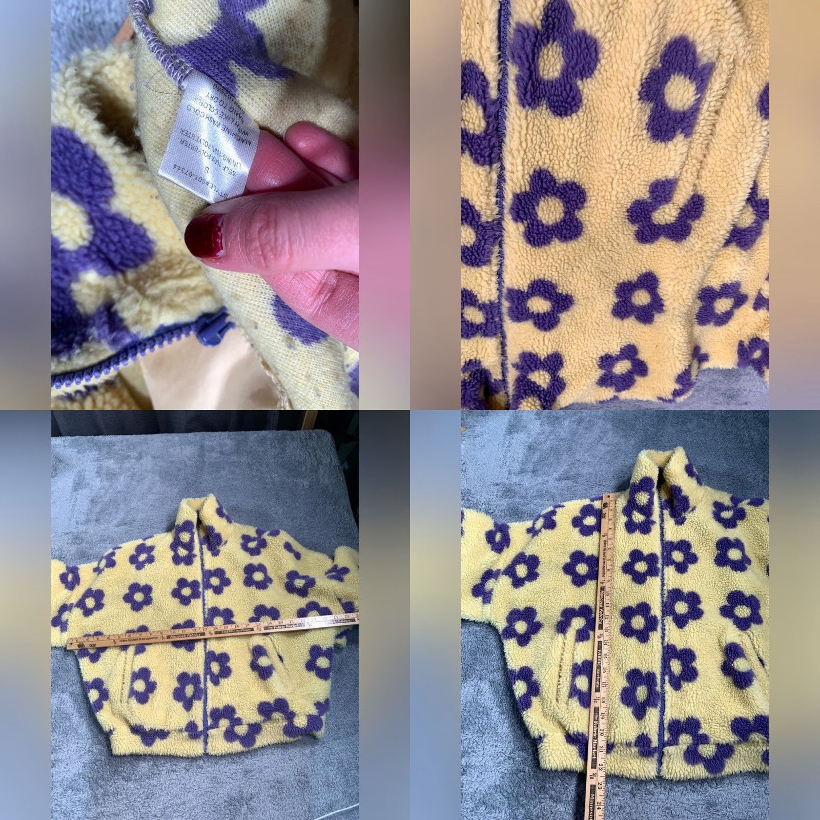 Vintage Pretty garbage Fleece Jacket Yellow Small Women S Purple Flowers Size S / US 4 / IT 40 - 9 Thumbnail