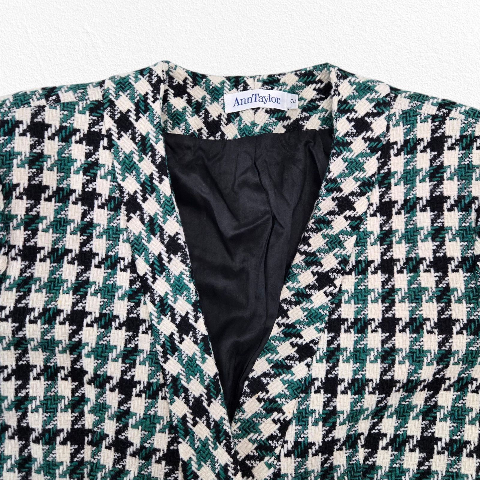 Ann Taylor 1980s Ann Taylor Green Black Wool Houndstooth Blazer Size 2 Size XS / US 0-2 / IT 36-38 - 4 Thumbnail