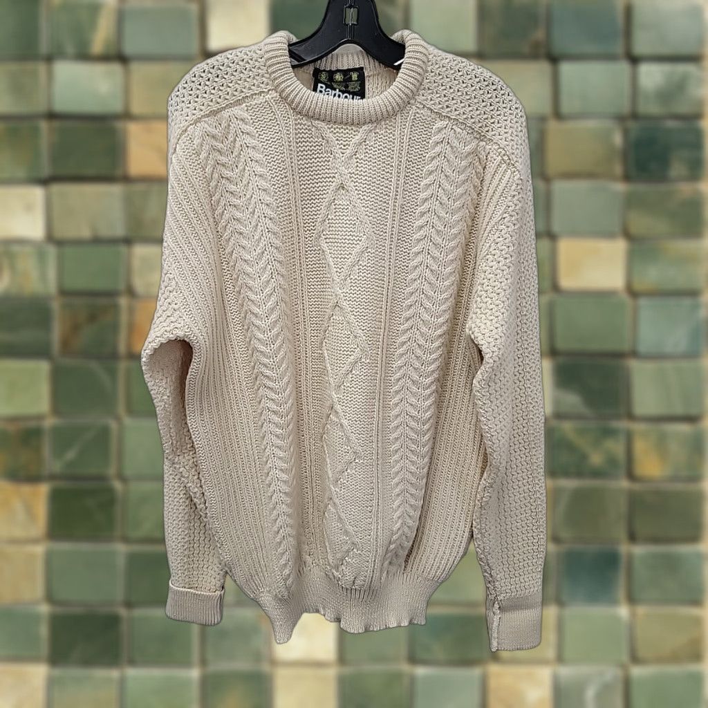Barbour VINTAGE Barbour Sweater Mens Cable-Knit Wool Crew Neck Pullover Beige 46 Size US XXL / EU 58 / 5 - 1 Thumbnail