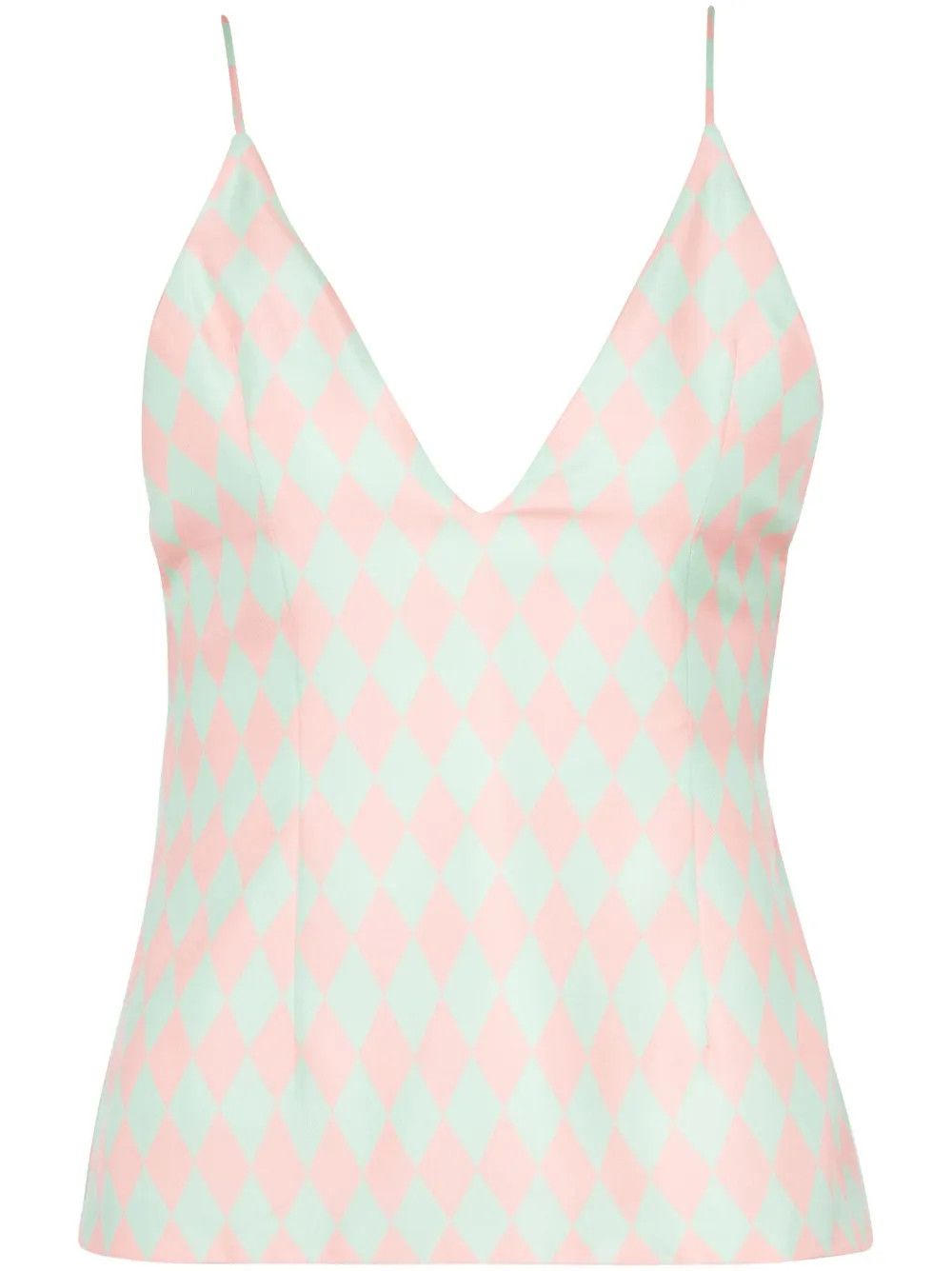 Balmain o1s1wg110725 Dimond Print Silk Top in Green/Pink Size L / US 10 / IT 46 - 1 Thumbnail
