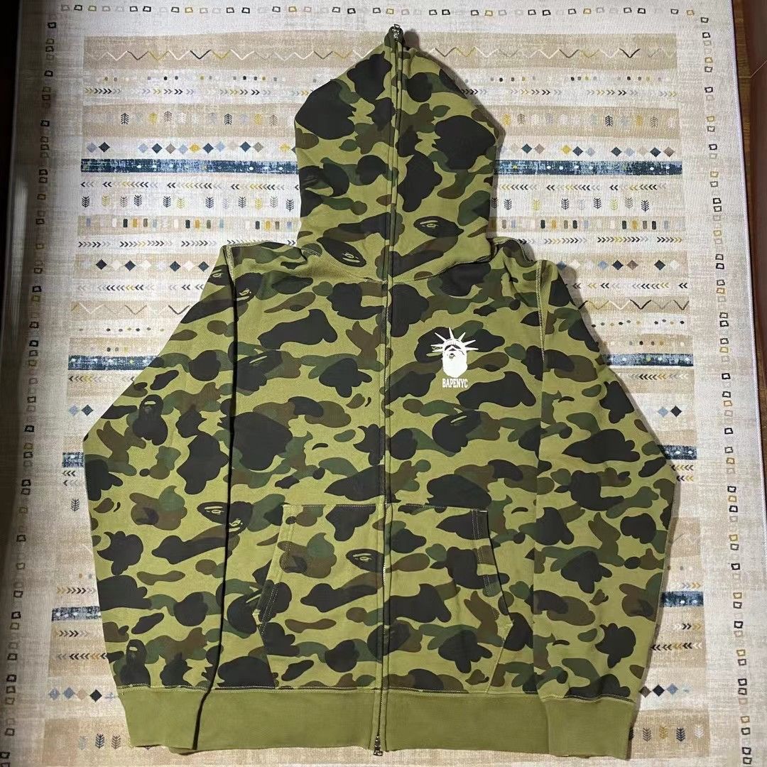 image of Bape New York Camo Shark Full Zip Hoodie in Green, Men's (Size 2XL)