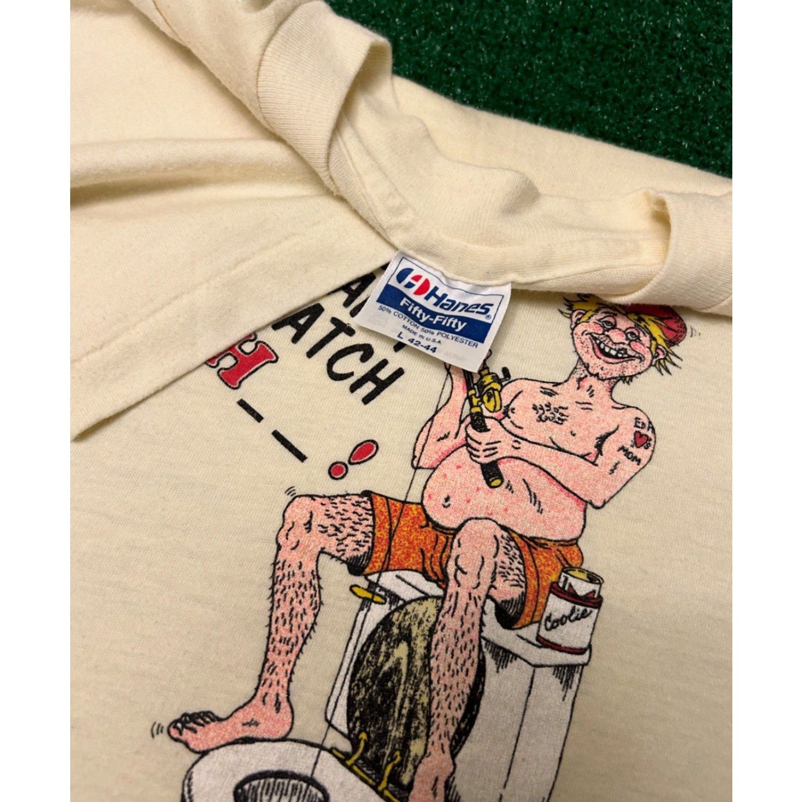 Vintage VINTAGE Fishing Humor Can’t Catch Sh*t Adult Humor 1987 VTG Shirt Mens L Beige T-Shirt 80s 90s USA Cartoon Funny Vintage Shirt Mens L Size US L / EU 52-54 / 3 - 2 Thumbnail