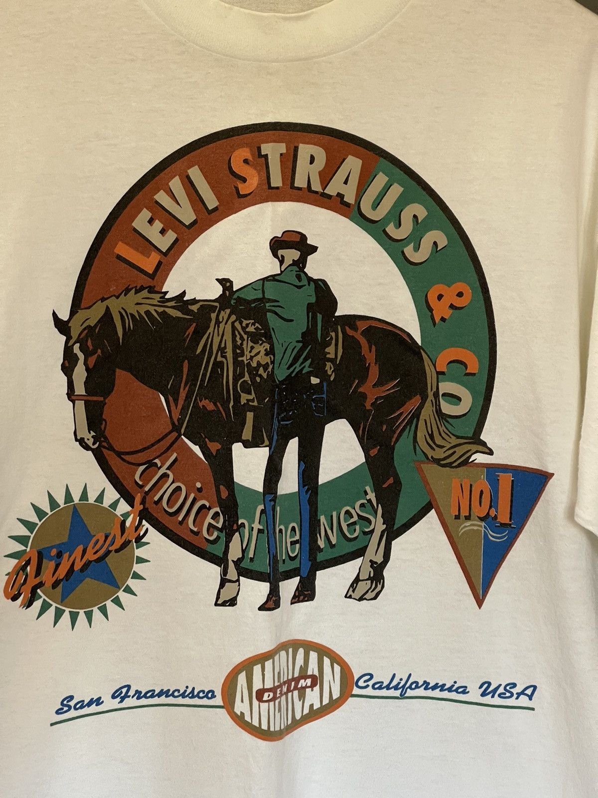 Cowboy Equipment 80’s Levis Vintage Cowboy Horse Western t-shirt tee white Size US L / EU 52-54 / 3 - 14 Thumbnail
