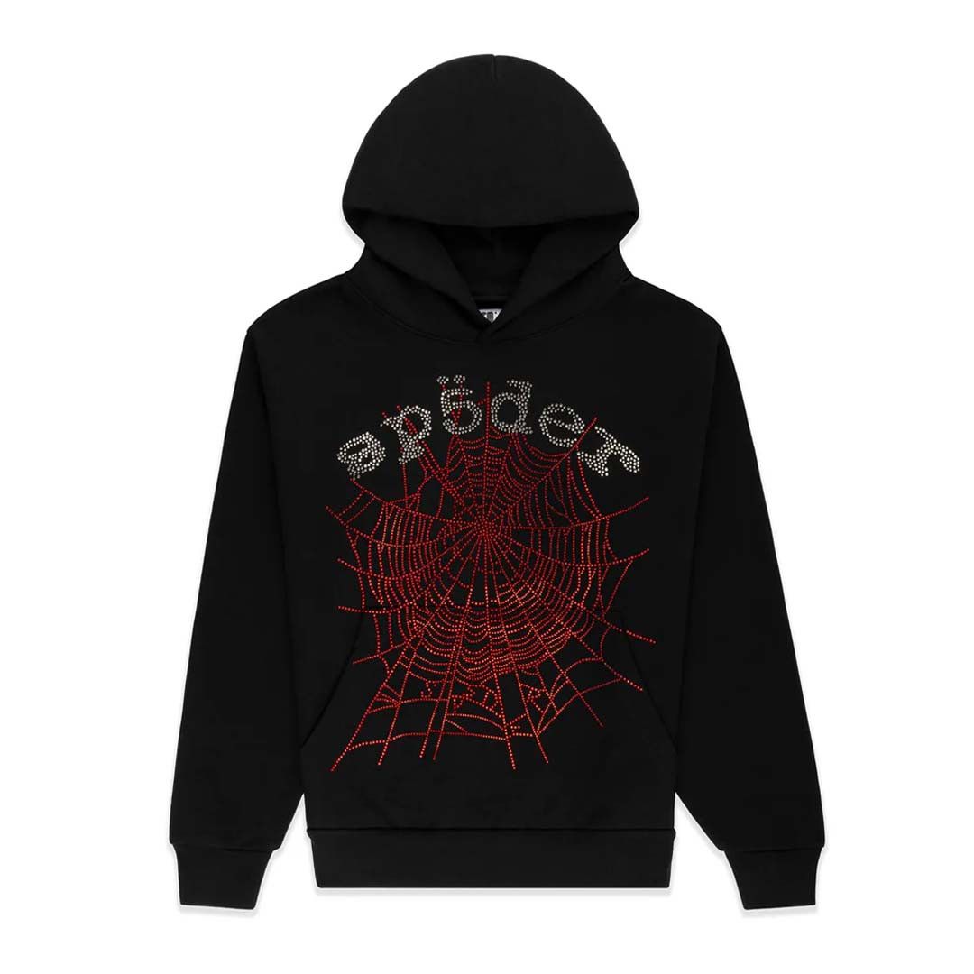 Sp5der Rhinestone OG Web V2 Hoodie Black Red Size US XL / EU 56 / 4 - 1 Thumbnail