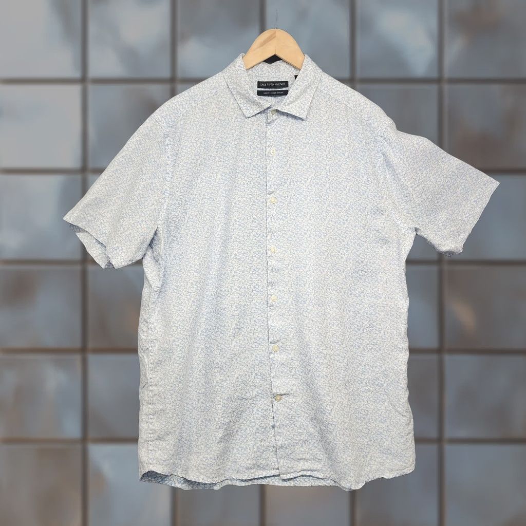 Saks Fifth Avenue Saks Fifth Avenue Linen Shirt Mens XL Slim Fit Blue Short Sleeve Button-Up Shirt Size US XL / EU 56 / 4 - 1 Thumbnail