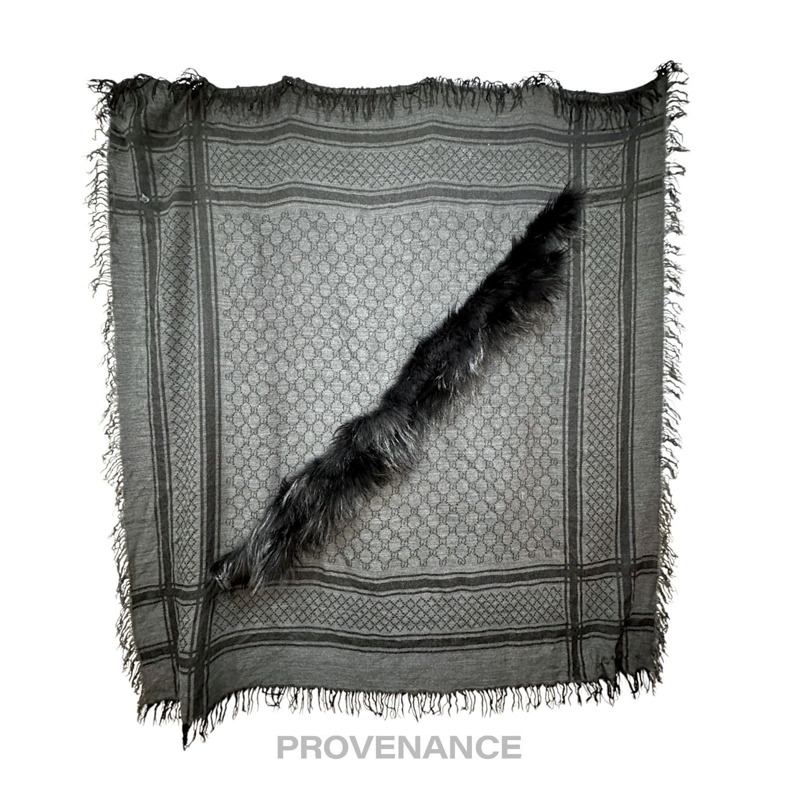 Gucci 🔴 Gucci Survie Fox Shawl Scarf - GG Black Charcoal Size ONE SIZE - 2 Thumbnail