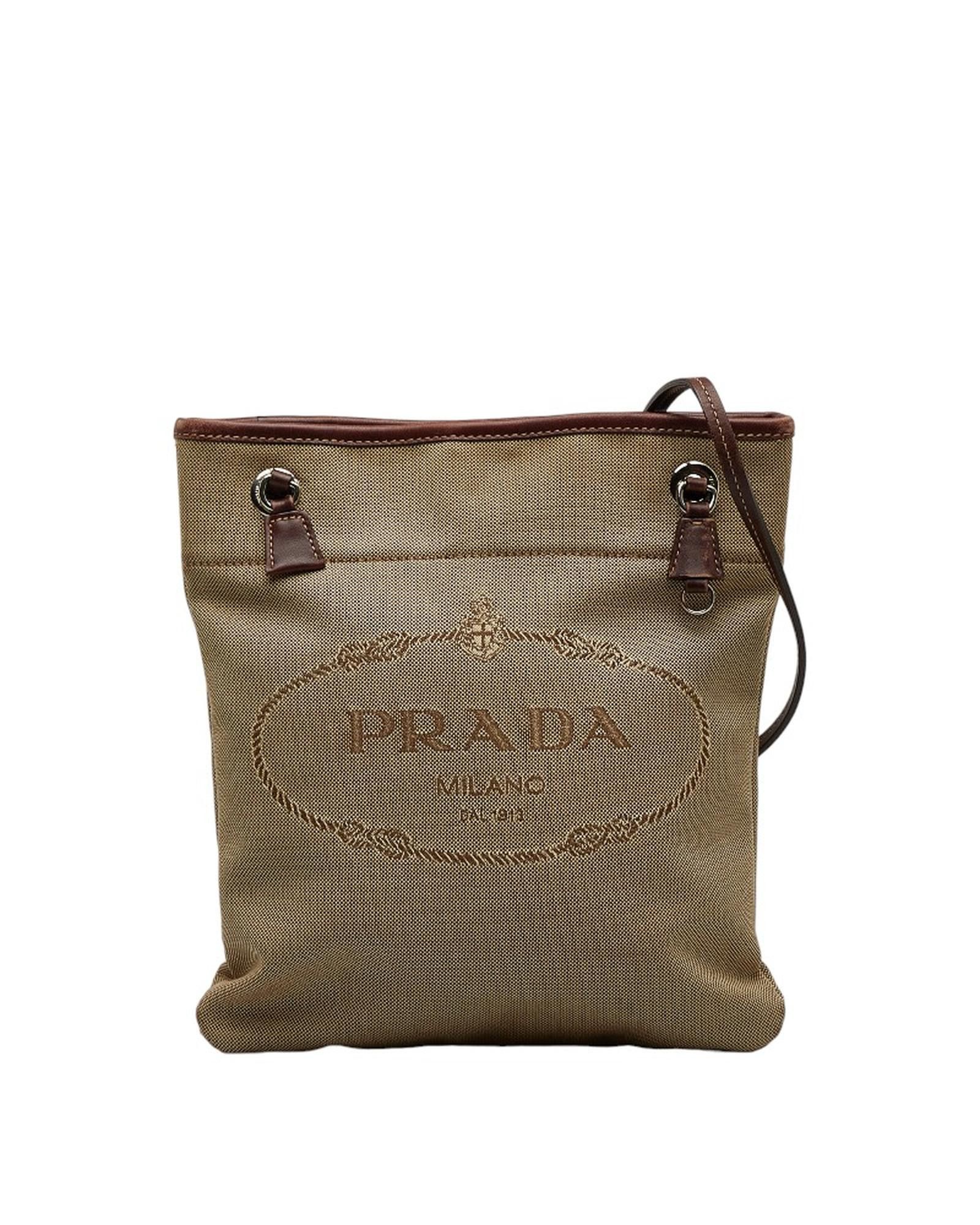 image of Prada Brown Logo Crossbody Bag In Canapa Fabric, Women's