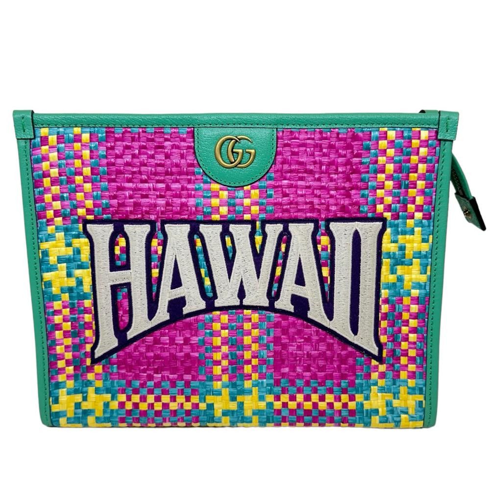 Gucci Gucci Gucci Hawaii Logo Leather/Straw Clutch Bag Limited Leather Clutch Bag 744973 Size ONE SIZE - 1 Thumbnail