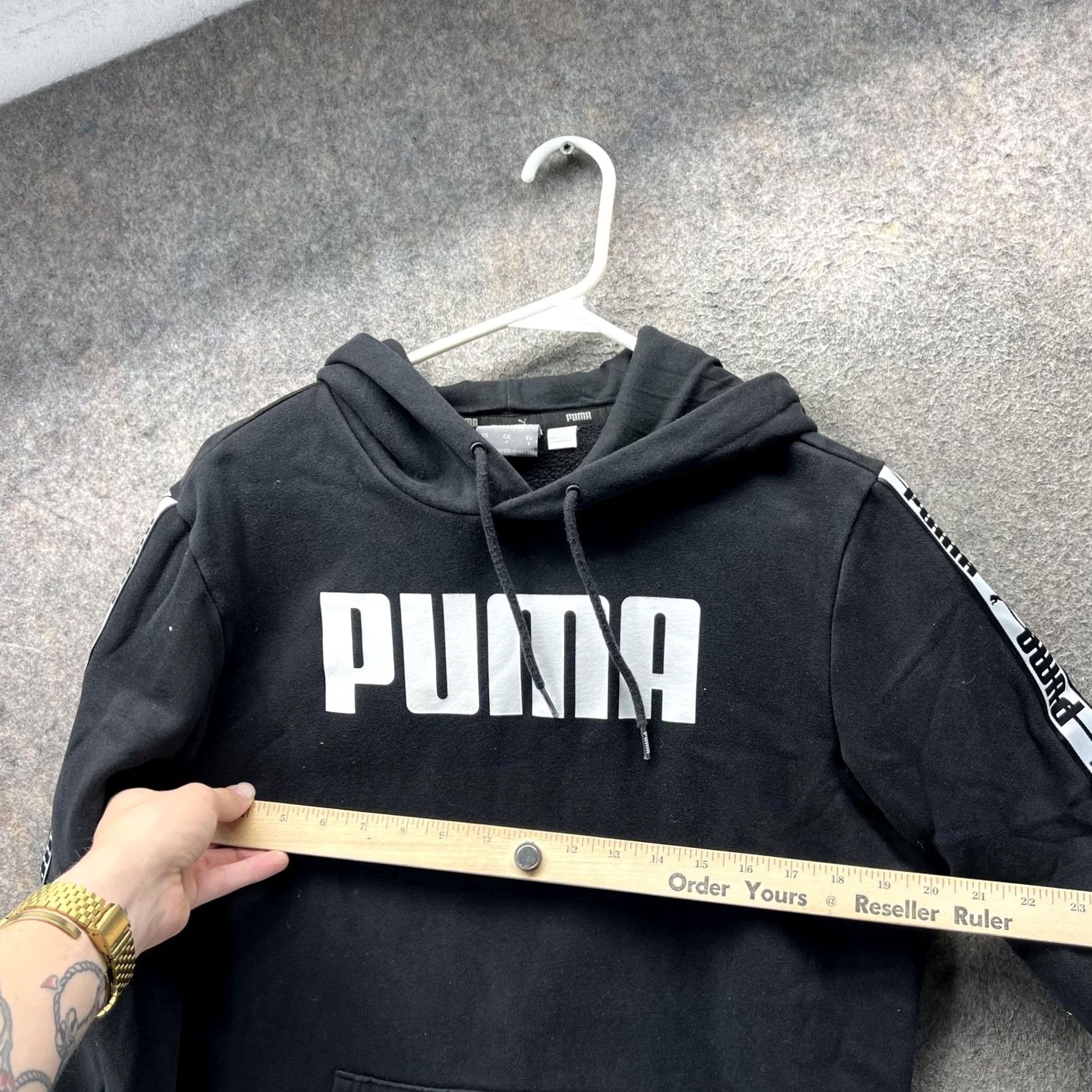 Puma PUMA Hoodie Mens Small Black Logo Tape Sleeve Pullover Athletic Sweatshirt Size US S / EU 44-46 / 1 - 6 Thumbnail