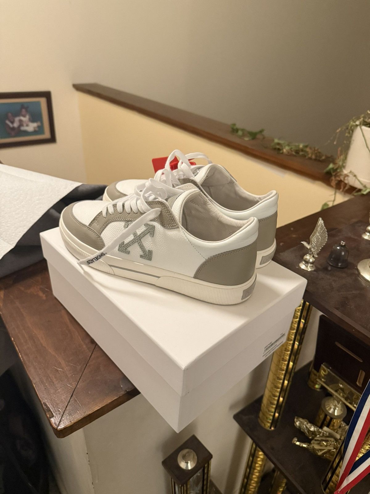 Off-White OFF WHITE - White & Taupe Vulcanized Leather Sneaker Size US 11 / EU 44 - 1 Thumbnail