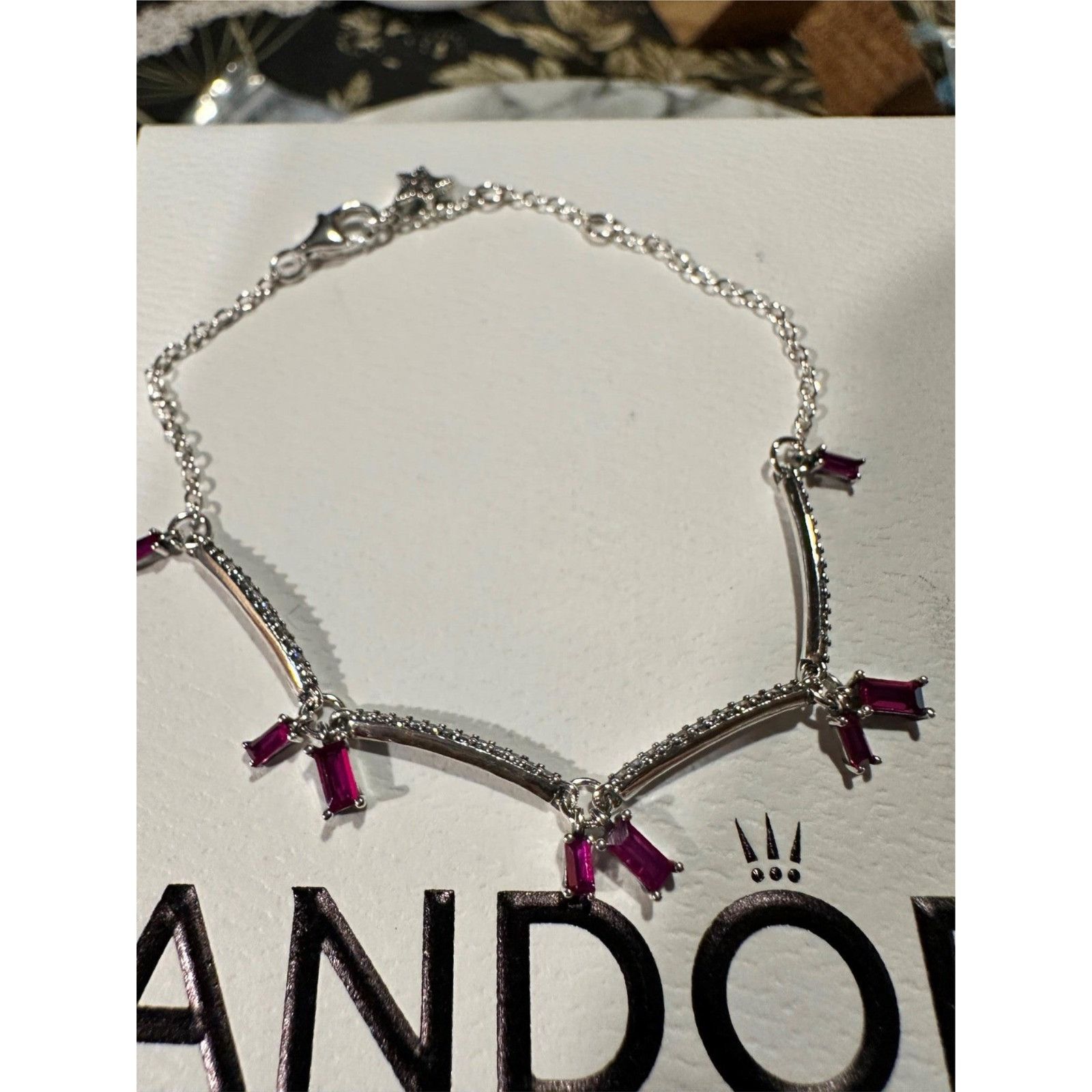pandora Authentic Pandora Silver RED CRYSTAL CZ Tennis Bracelet Reti Size ONE SIZE - 1 Thumbnail