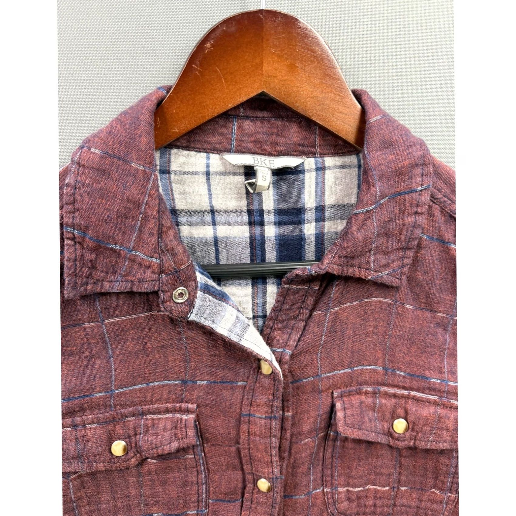 BKE VINTAGE BKE Button Down Shirt Womens Burgundy Plaid Double Layer Gauze Small Size S / US 4 / IT 40 - 4 Thumbnail