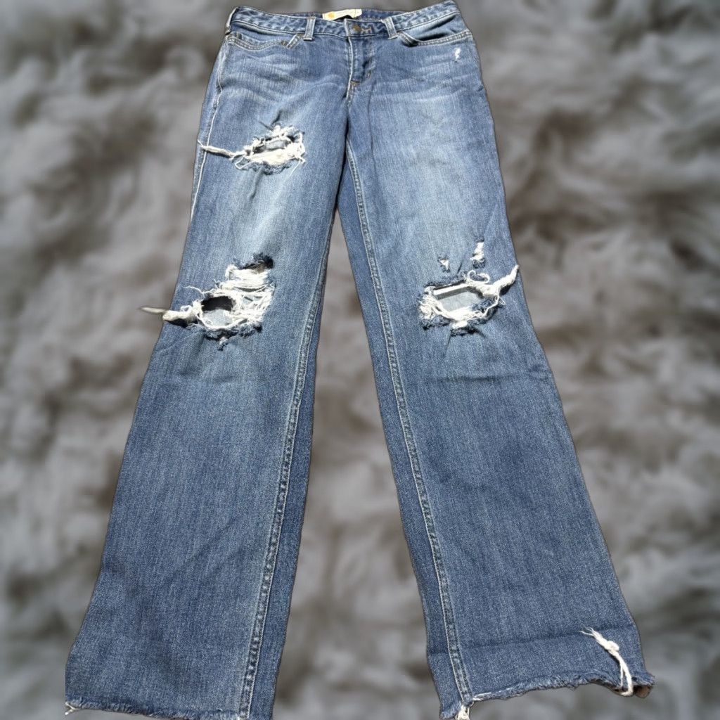 Carhartt Carhartt Women's Jeans Size 4 Tall Blue Denim Distressed Straight Raw Hem Jeans Size 27" / US 4 / IT 40 - 1 Thumbnail