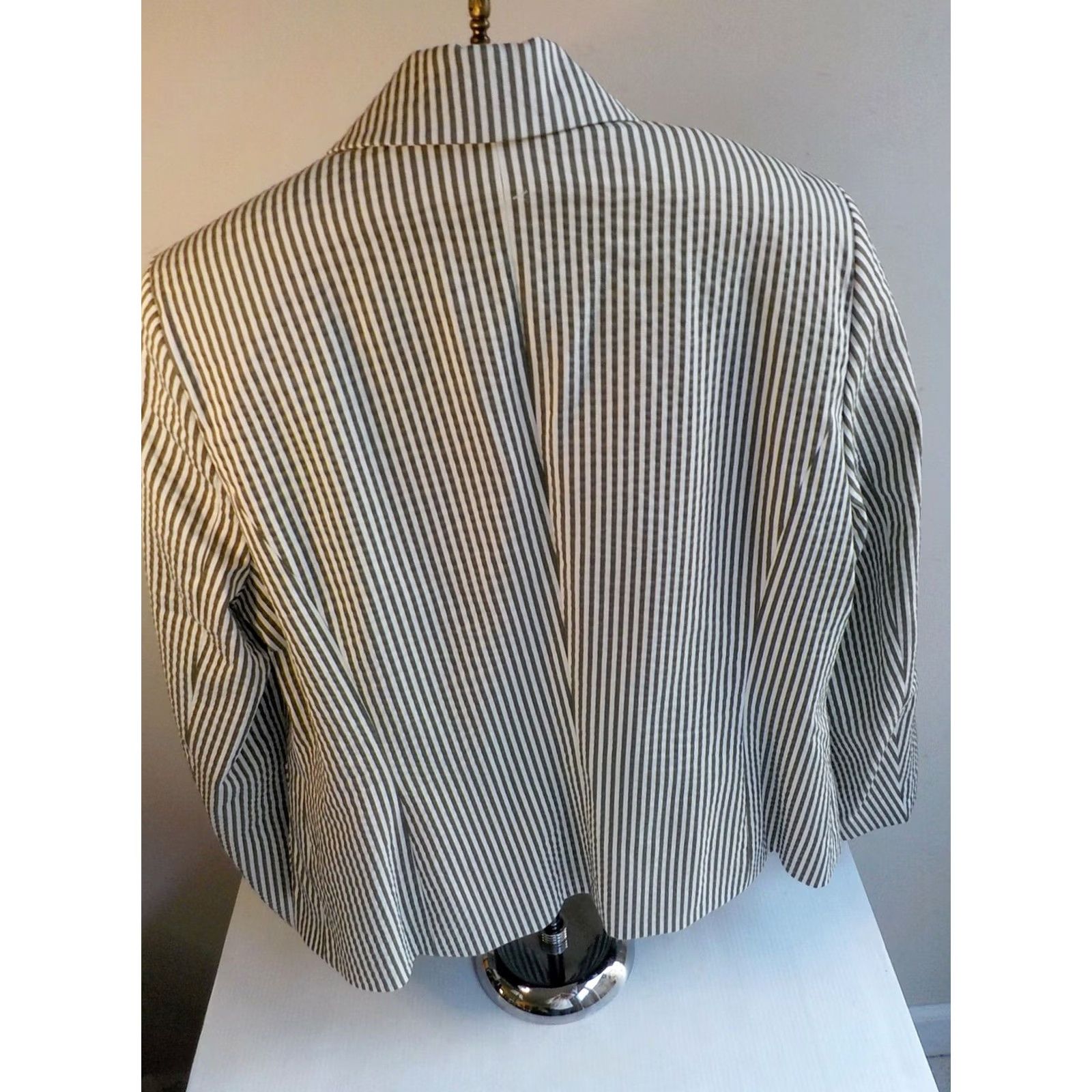 Vintage BIANCA Blazer Striped 3 Button Green/Ivory Cotton Blend SZ 12 NWT Womens Shirt Jacket Blazer Size XL / US 12-14 / IT 48-50 - 4 Thumbnail