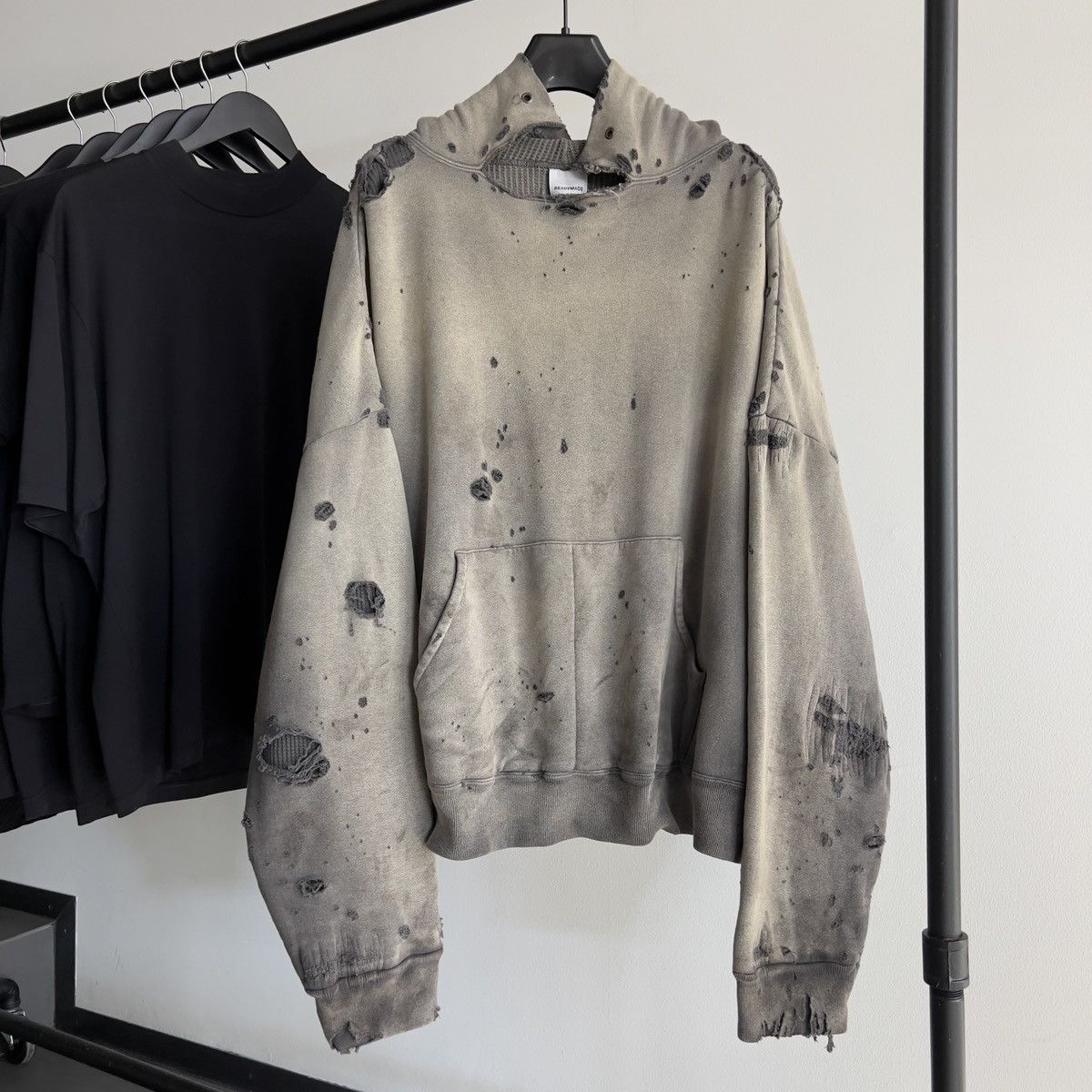 READYMADE Readymade Washed Distressed Thrashed Thermal Lined Hoodie Size US XL / EU 56 / 4 - 1 Thumbnail