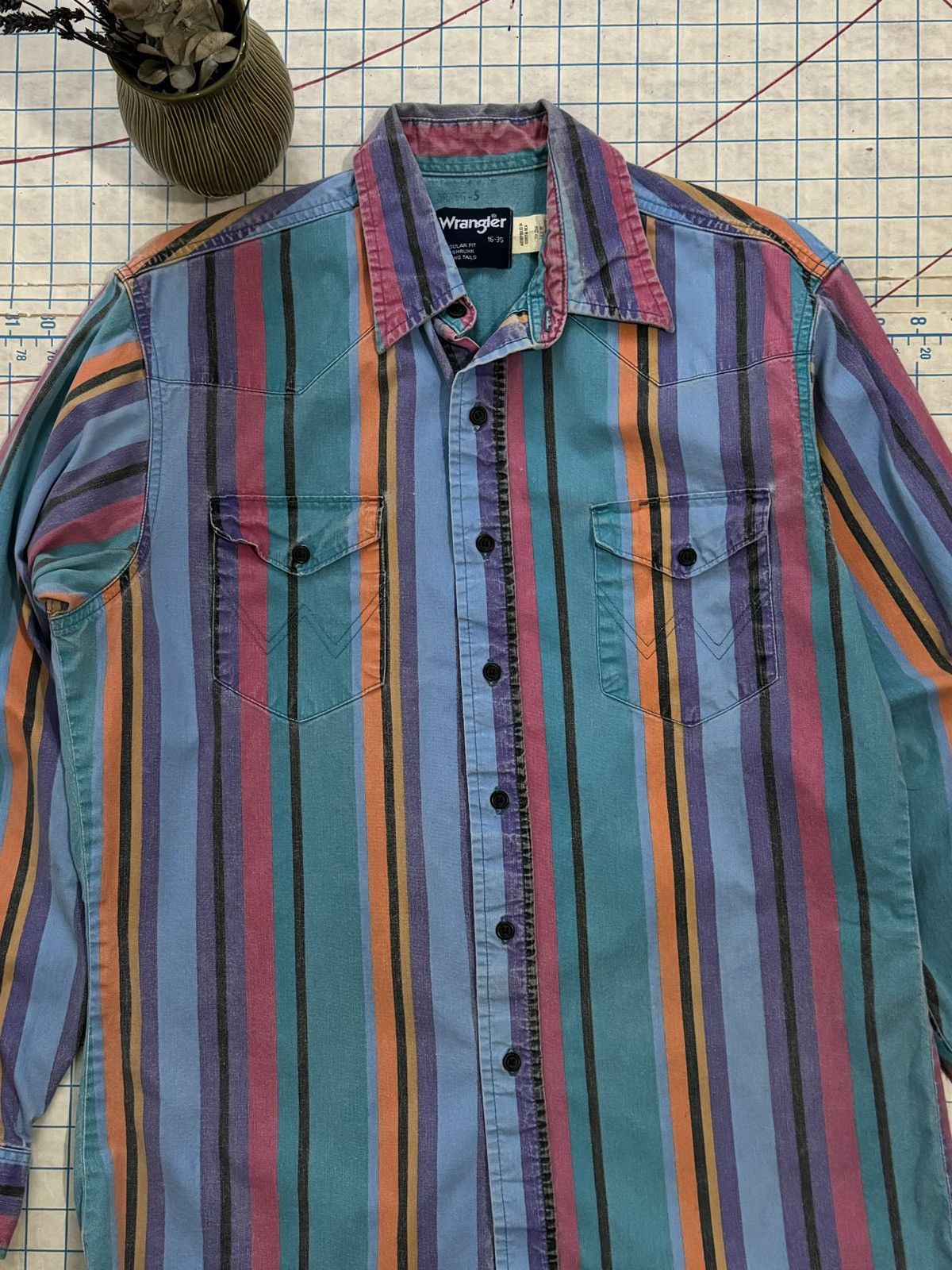 Vintage × Wrangler Vintage Wrangler Brushpopper Striped Button Up Western Shirt Size US L / EU 52-54 / 3 - 3 Thumbnail