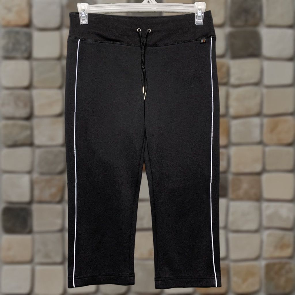 Vintage ZX Sport Women’s Capri Athletic Pants Sz S Black White Stripe Stretch Drawstring Size 28" / US 6 / IT 42 - 1 Thumbnail