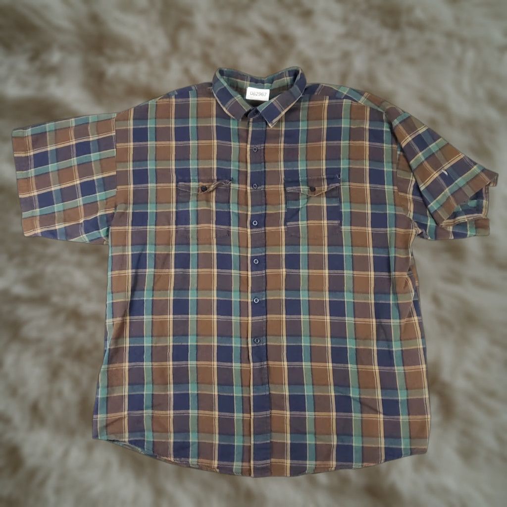Vintage Panhandle Slim Button-Up Shirt Mens 2XL Blue Plaid Short Sleeve Casual Workwear Size US XXL / EU 58 / 5 - 1 Thumbnail