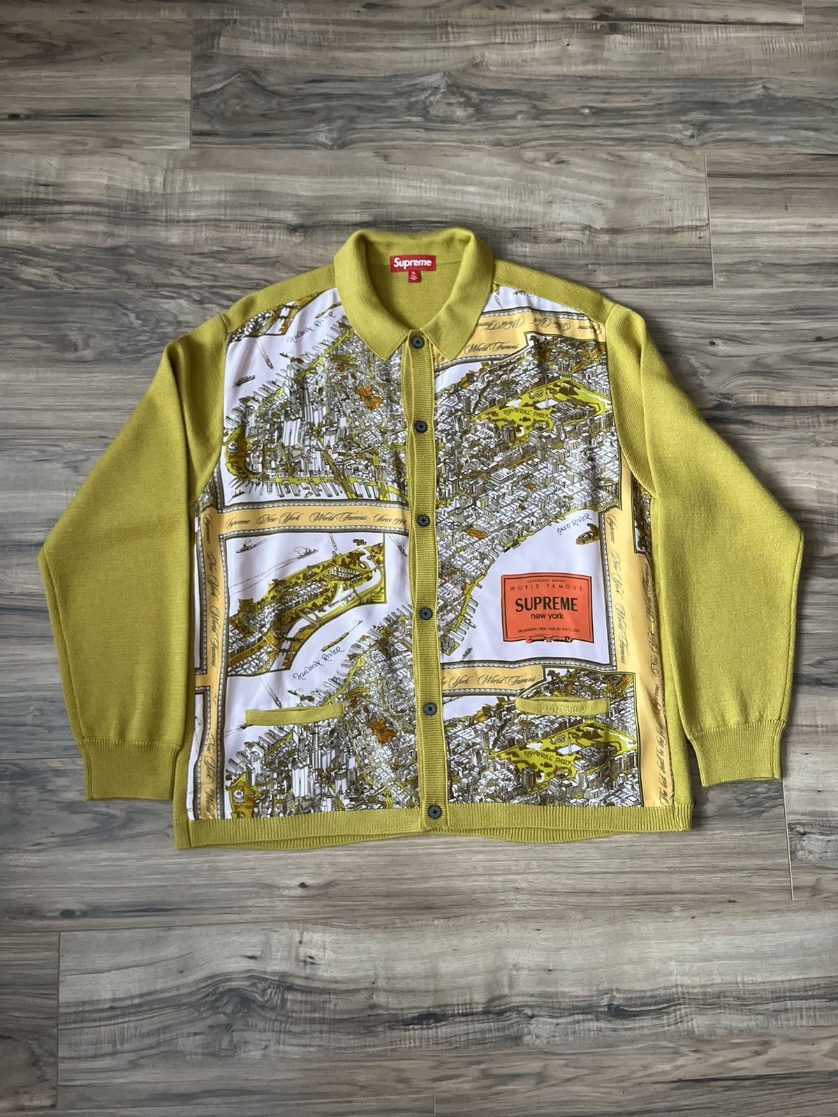 image of Supreme Silk Map Cardigan in Mustard, Men's (Size XL)