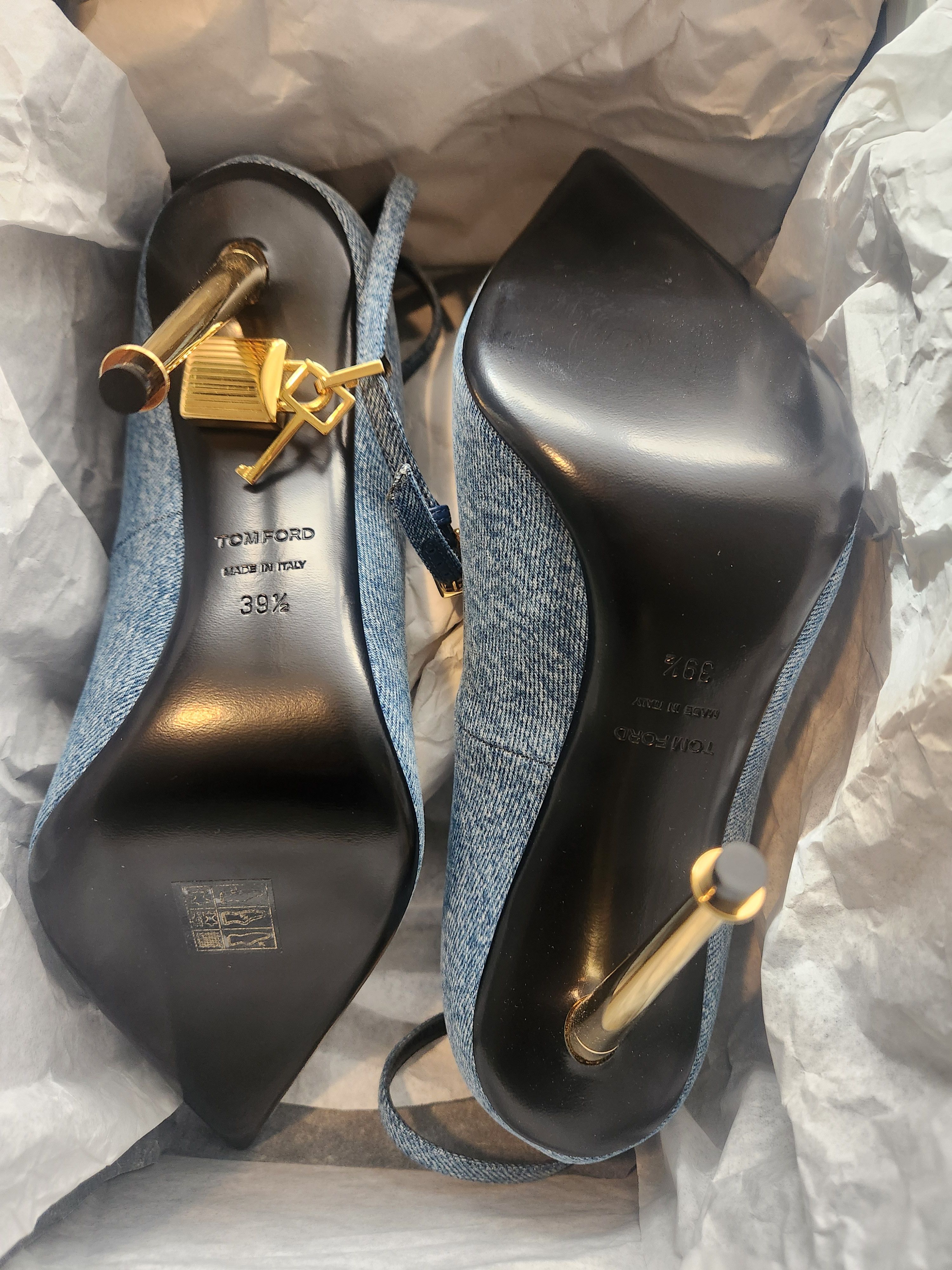 Tom Ford Denim Padlock Pointy Pump 105MM Size US 9.5 / IT 39.5 - 4 Thumbnail