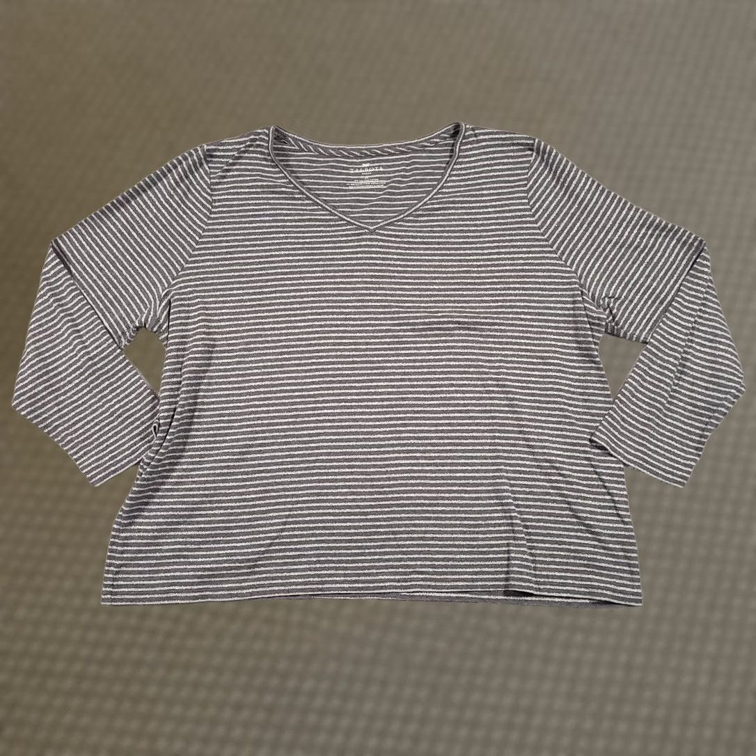 Talbots VINTAGE Talbots T Shirt Women's 3X Plus Gray Striped Glitter V Neck Long Sleeve Size XXL / US 16-18 / IT 52-54 - 1 Thumbnail