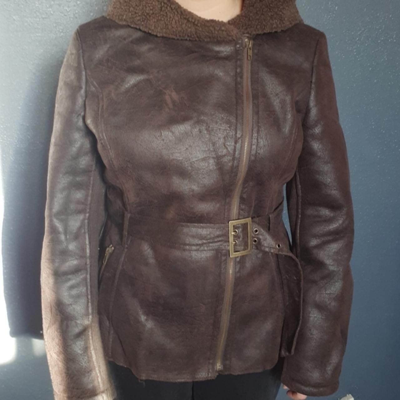 Other ATTENTION Brown Jacket sz Large Hooded Moto Military Belted Size L / US 10 / IT 46 - 1 Thumbnail