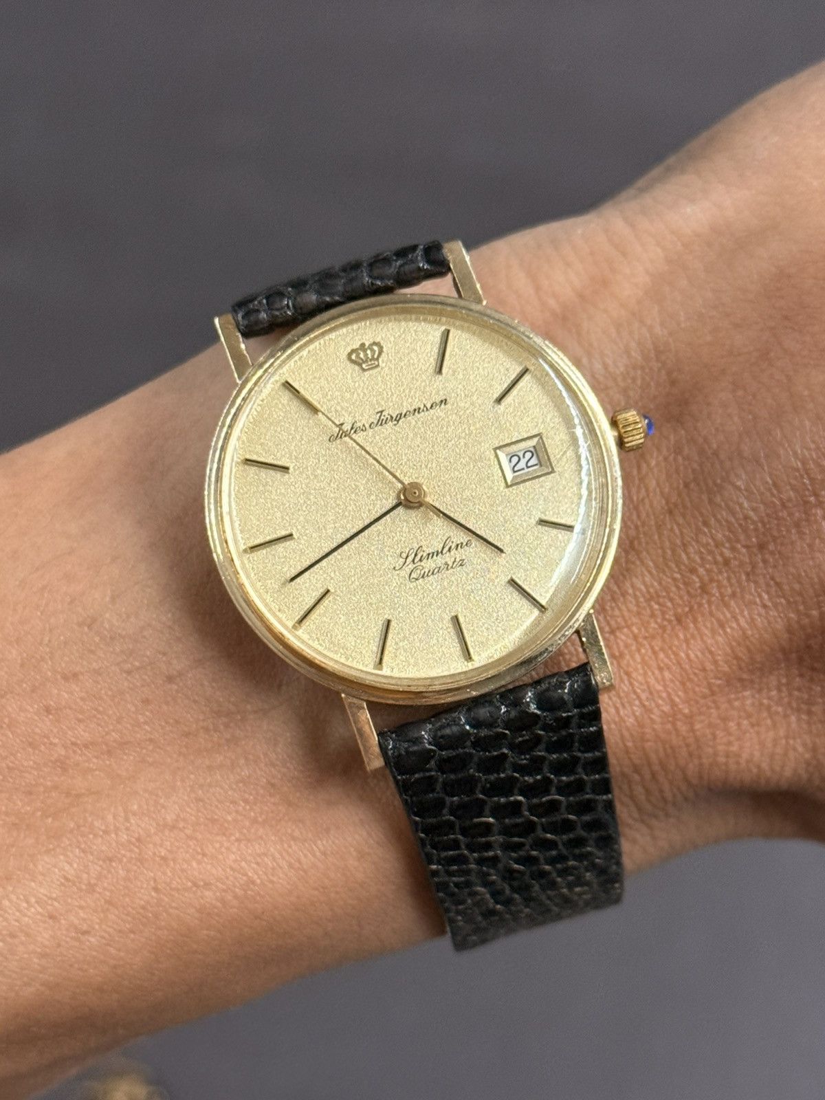 Vintage JULES JURGENSEN Slimline Swiss Quartz Watch 14KT. Size ONE SIZE - 2 Thumbnail