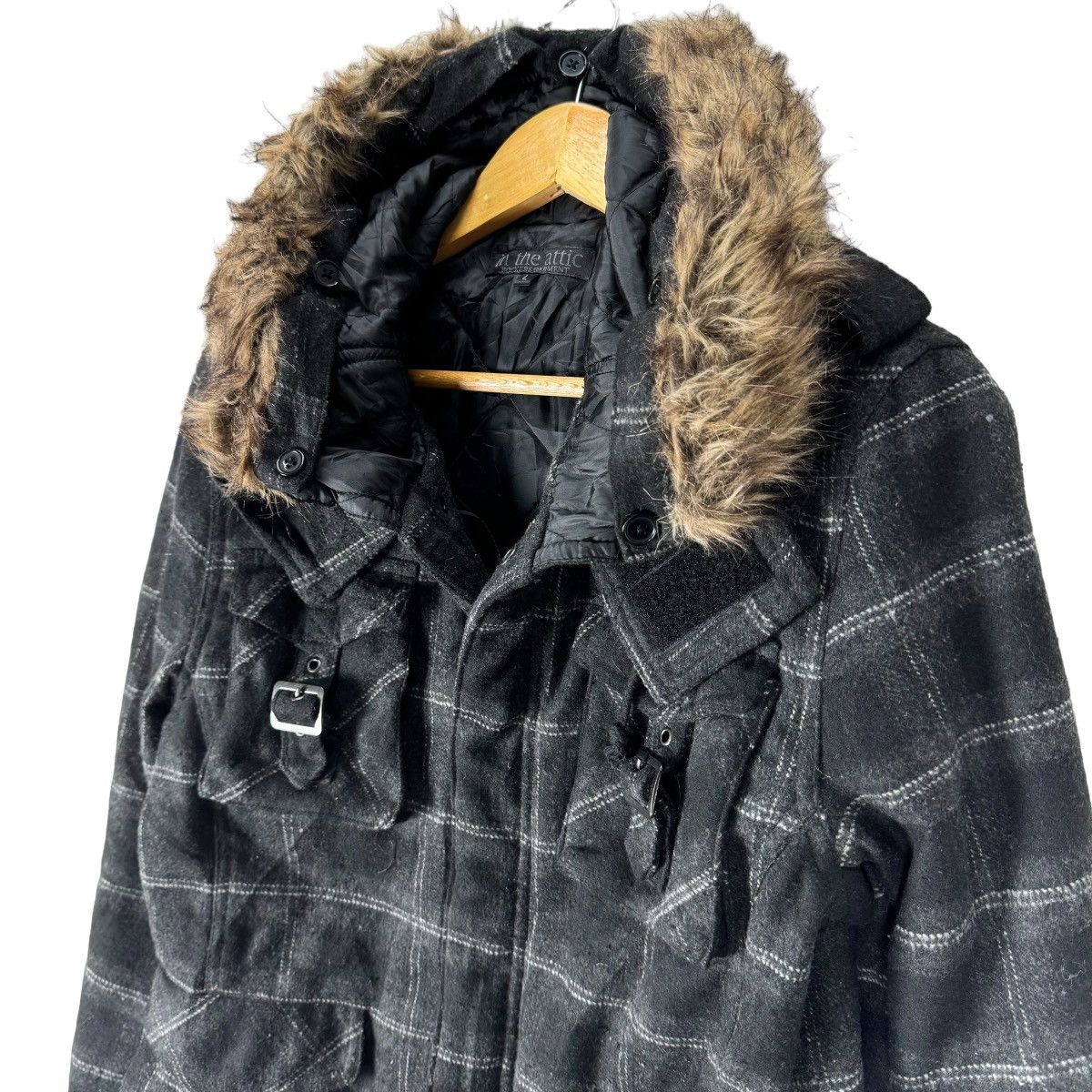 In The Attic 🌟IN THE ATTIC FUR HOODIE TARTAN JACKET Size L / US 10 / IT 46 - 5 Thumbnail