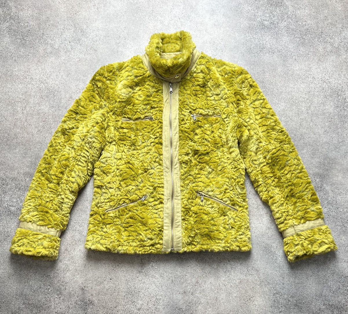 image of If Six Was Nine Vintage Japanese Fur Moto Jacket in Yellow, Men's (Size Small)