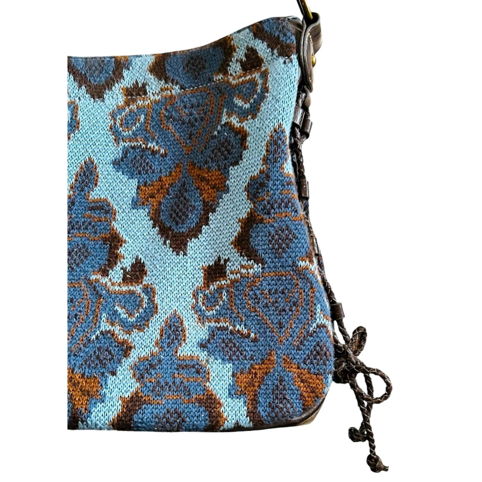 Vintage Stamp 10 Women Fabric &Faux Leather Purse Shoulder Handbag Blue &Brown Bohemian Bag Shoulder Brown &Blue Paisley 11x13in 10in Strap Women’s Handbag Size ONE SIZE - 3 Thumbnail