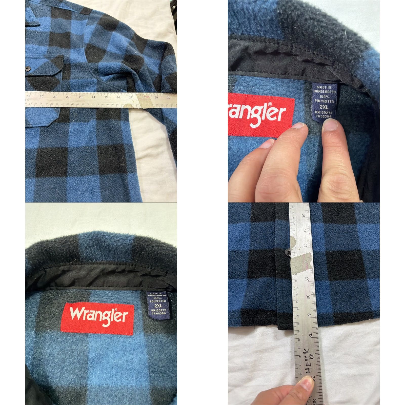 Wrangler Wrangler Button-Up Shirt 2XL Blue Black Buffalo Plaid Fleece Mens Oversized Pockets Casual Workwear Size US XXL / EU 58 / 5 - 8 Thumbnail