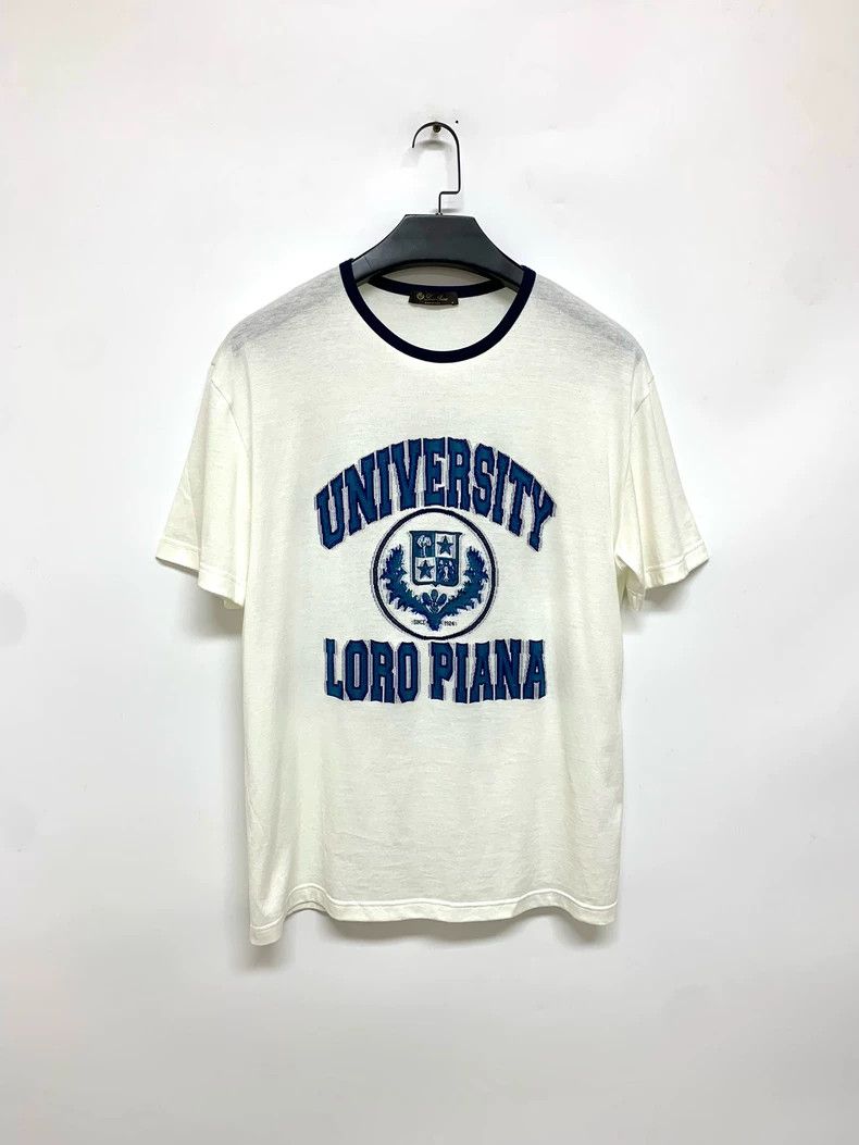 Loro Piana LORO PIANA White University embroidered short sleeve T-shi Size M / US 6-8 / IT 42-44 - 1 Thumbnail