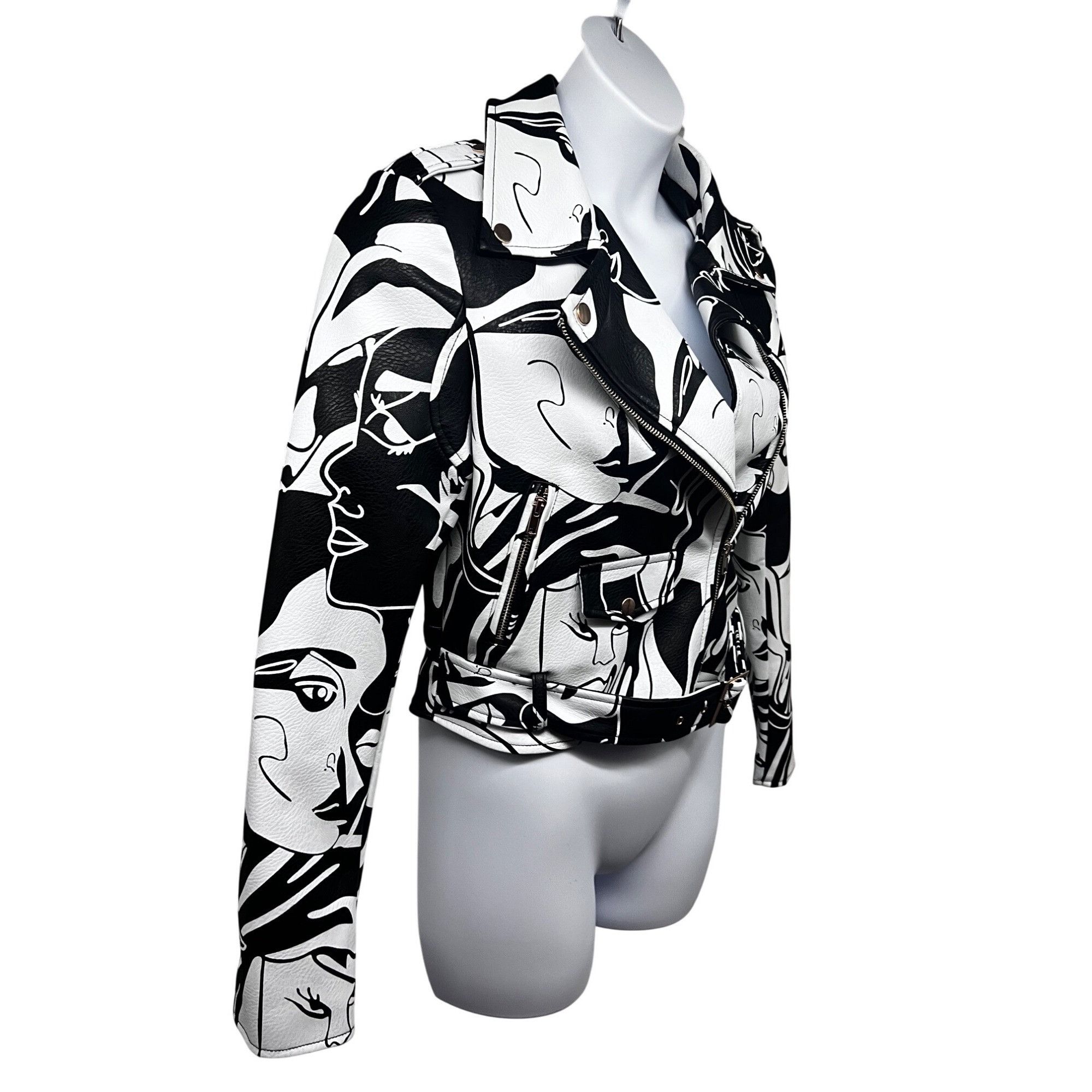 Azalea Wang Azalea Wang Designer Faux Leather Graphic Moto Jacket Size M / US 6-8 / IT 42-44 - 3 Thumbnail