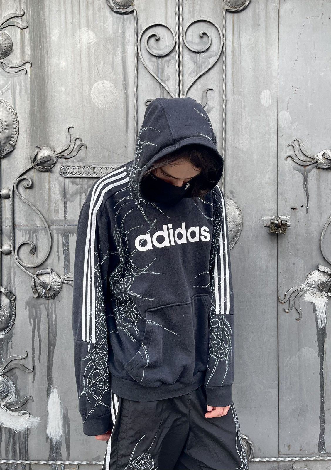 Adidas × Diesel Custom Adidas Tribal Skull y2k punk rave alt hoodie Size US L / EU 52-54 / 3 - 3 Thumbnail