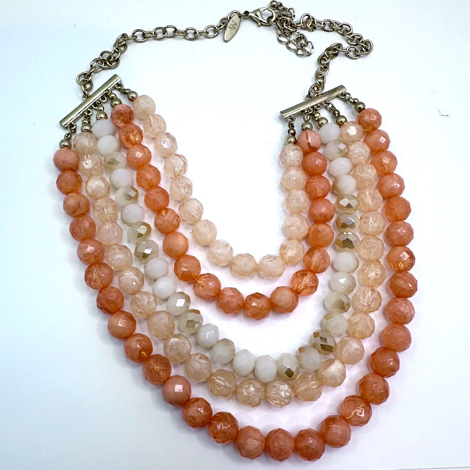 Lourdes NY Signed Multi Strand Necklace Peach Cream Faceted Beads Size ONE SIZE - 1 Thumbnail
