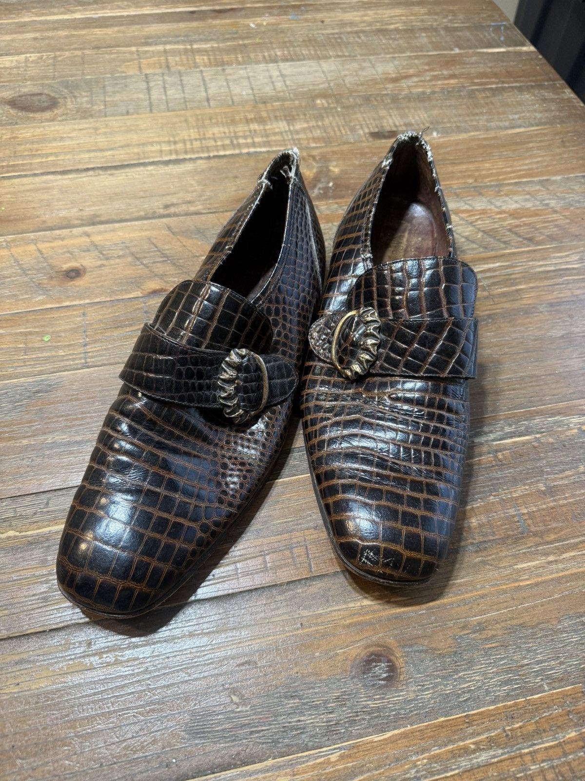 Other Vintage Exotic Alligator Monk Strap Loafers Brown Dress Size US 11 / EU 44 - 2 Thumbnail