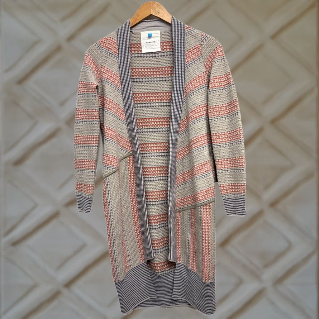 Arrow VINTAGE Anthropologie Sparrow Open Cardigan Sweater Duster Gray Taupe Striped Pockets S Women Booth? Size S / US 4 / IT 40 - 1 Thumbnail